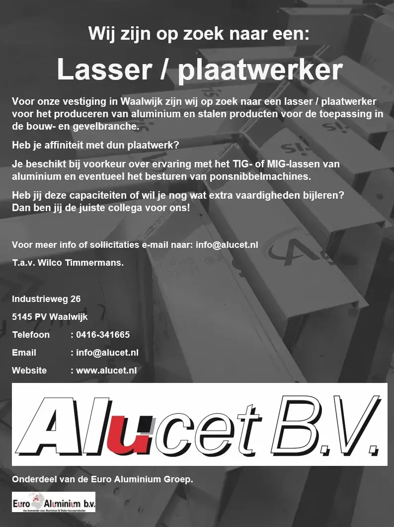 VACATURE Lasser plaatwerker Alucet (2026)